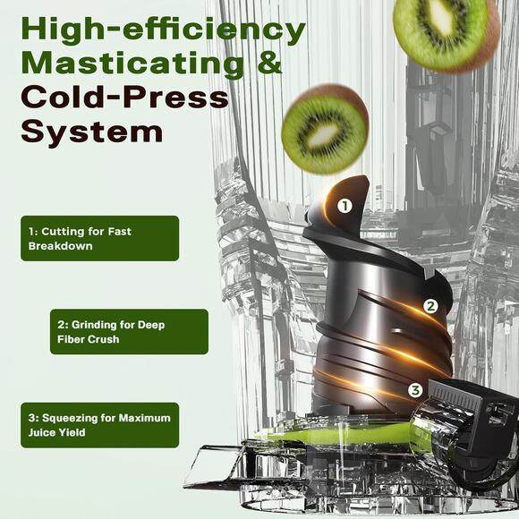 Cold Press Juicer,Slow Masticating Juicer Machines with 5.3" Large Feed Chute... - Picture 6 of 9